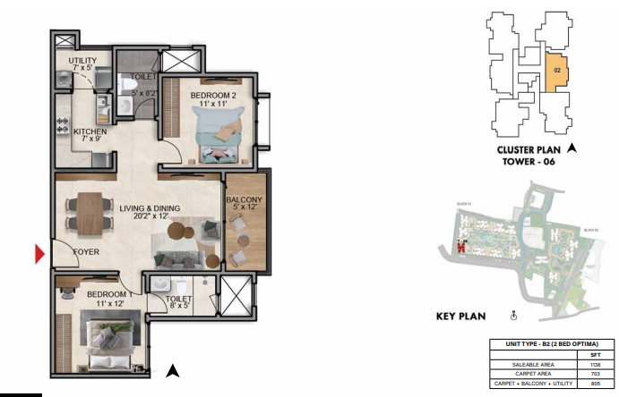 2 BHK - 1138 sq.ft