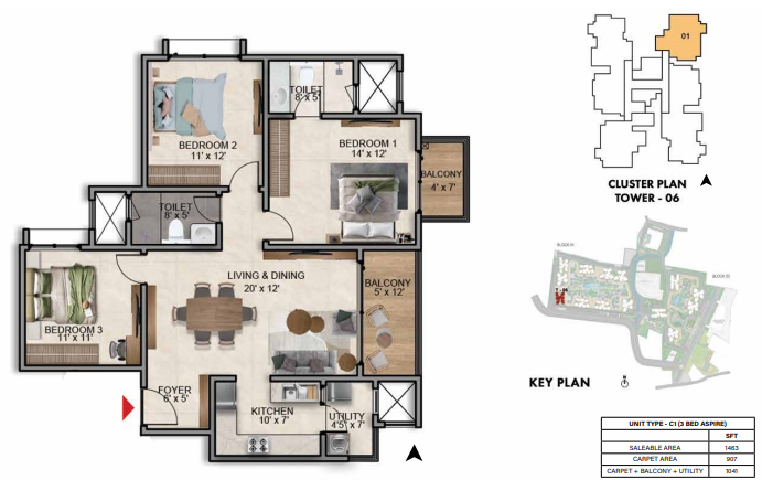 3 BHK - 1463 sq.ft