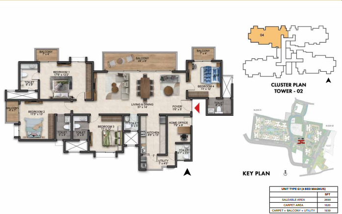 4 BHK + HO - 2690 sq.ft